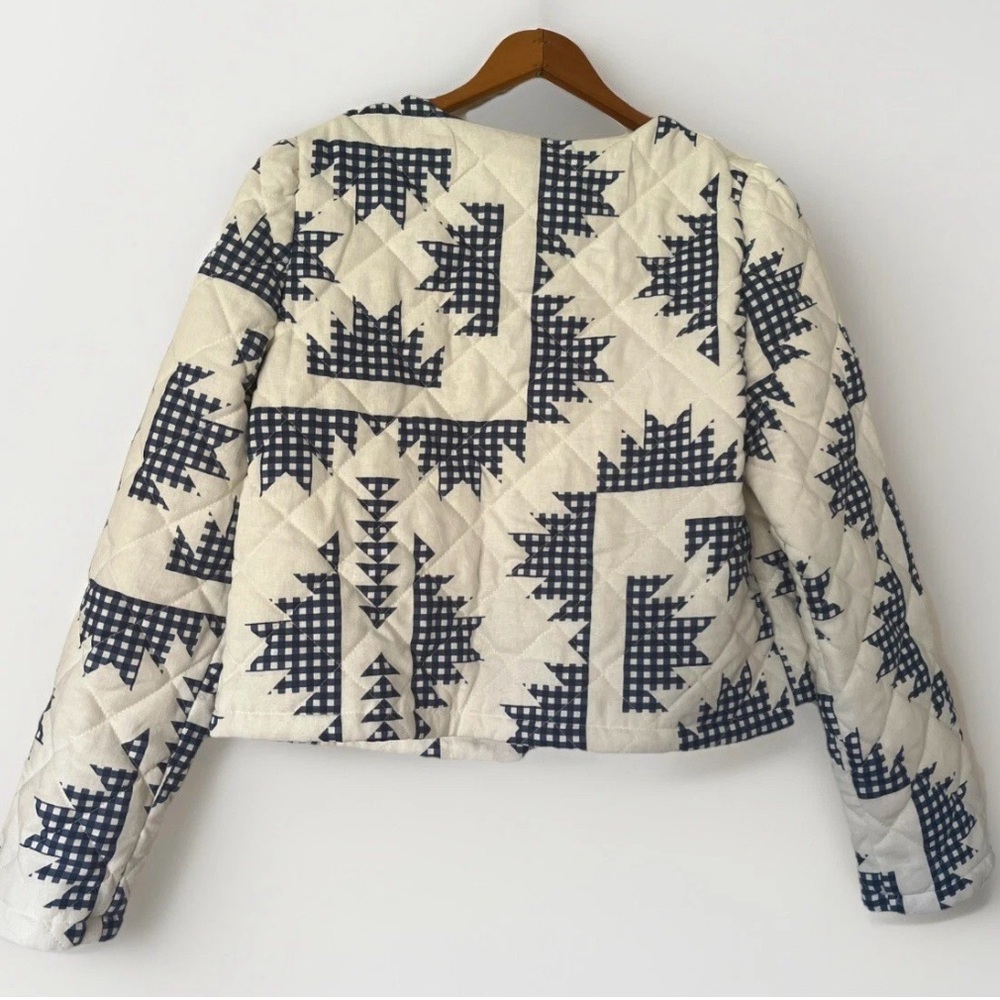 Caroline Constas White and Navy Gingham Cropped Blazer - Picture 3 of 8